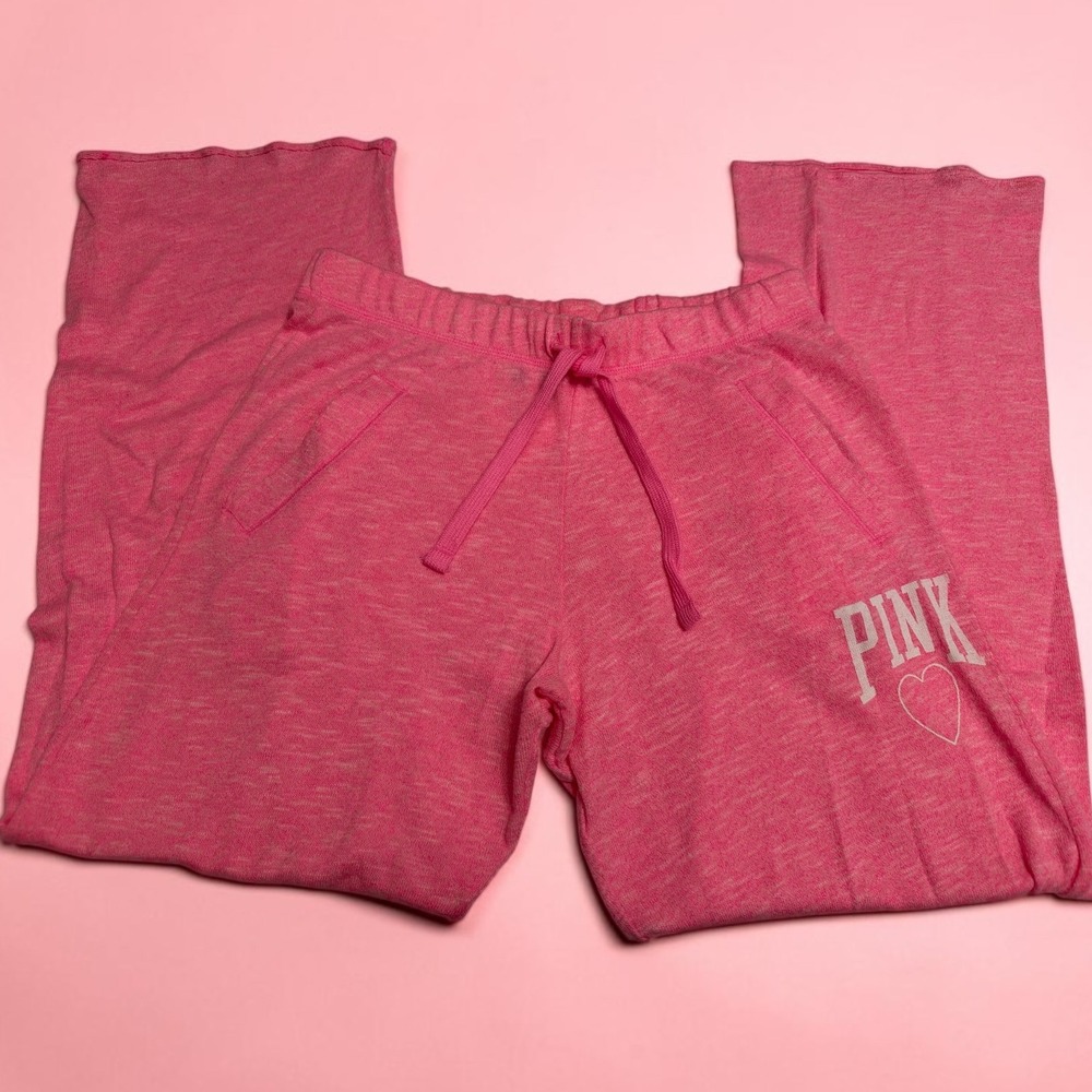 Victoria's Secret PINK Sweatpants Neon Pink Wide Leg Logo Lounge Pants Small